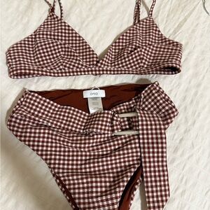 Onia Brown Gingham Bikini Set